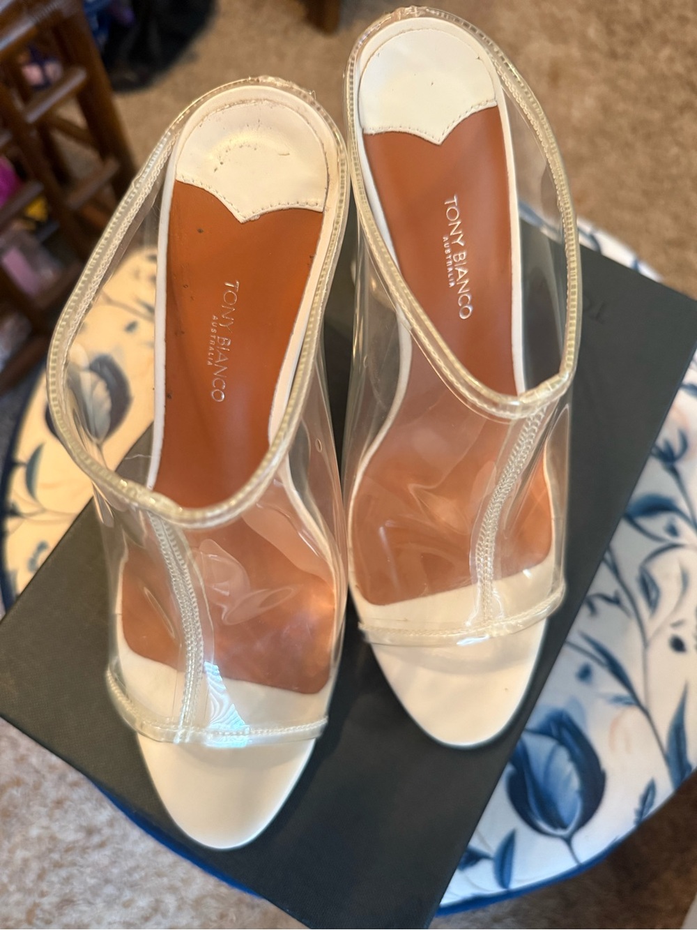 Tony Bianco White Clear Panel Open-Toe Heels